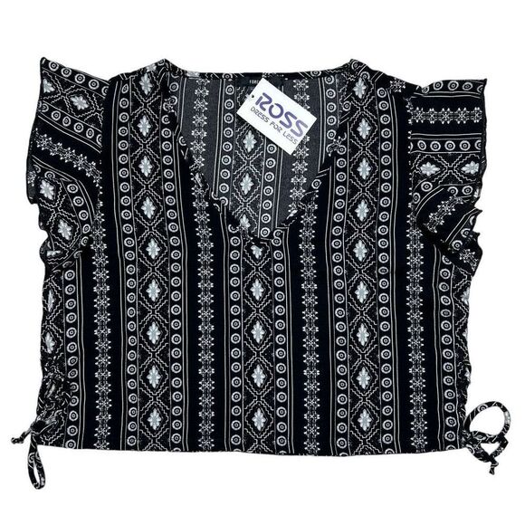 Forever 21 Women V-Neck Cropped Top Flutter Sleeve Blouse BOHO Black Small NWT‎ - Picture 1 of 6